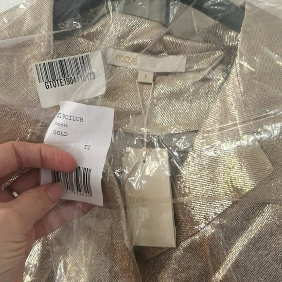 NWT Maje Cilur Metallic Silk-Blend Shirt - Picture 6 of 11